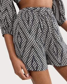 F&F Mono Print Co-ord Beach Shorts in Multi Black White
