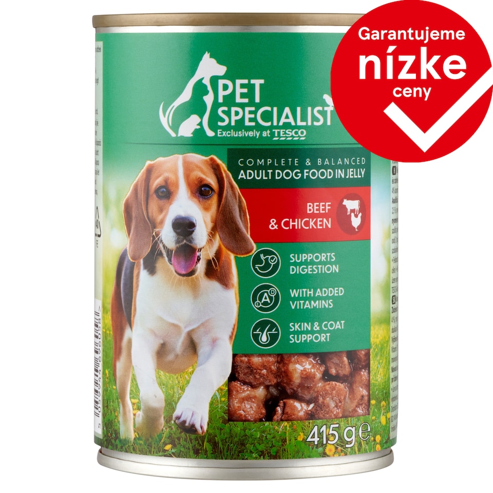 Pet Specialist Kompletné krmivo pre dospelé psy kúsky s hovädzinou a kuracinou v želé 415 g