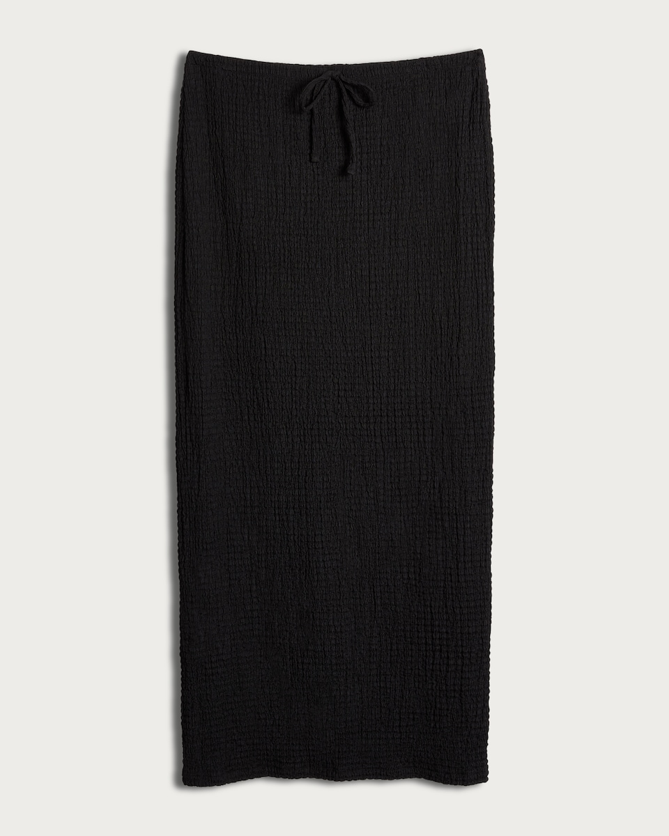 image 1 of F&F Textured Drawstring Bubble Midi Skirt in Black