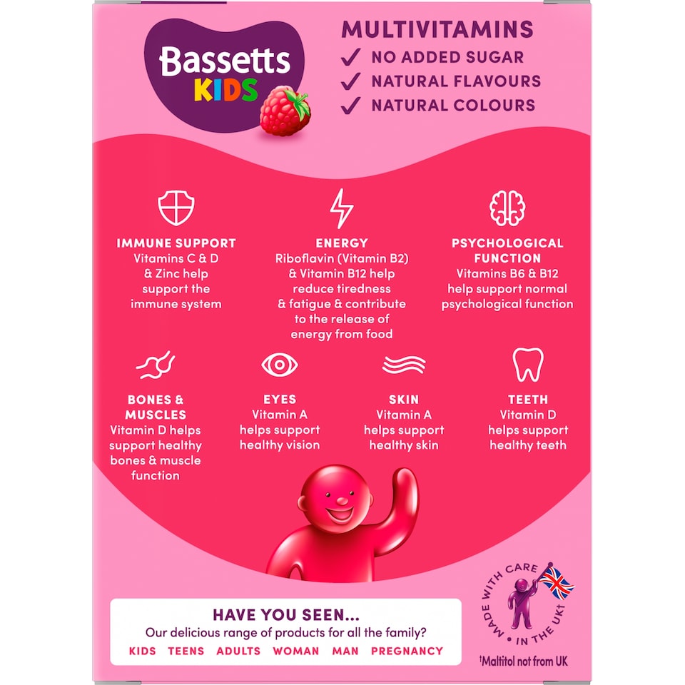 image 1 of Bassetts Kids Multivitamin Gummies 7-11 years Raspberry x 60