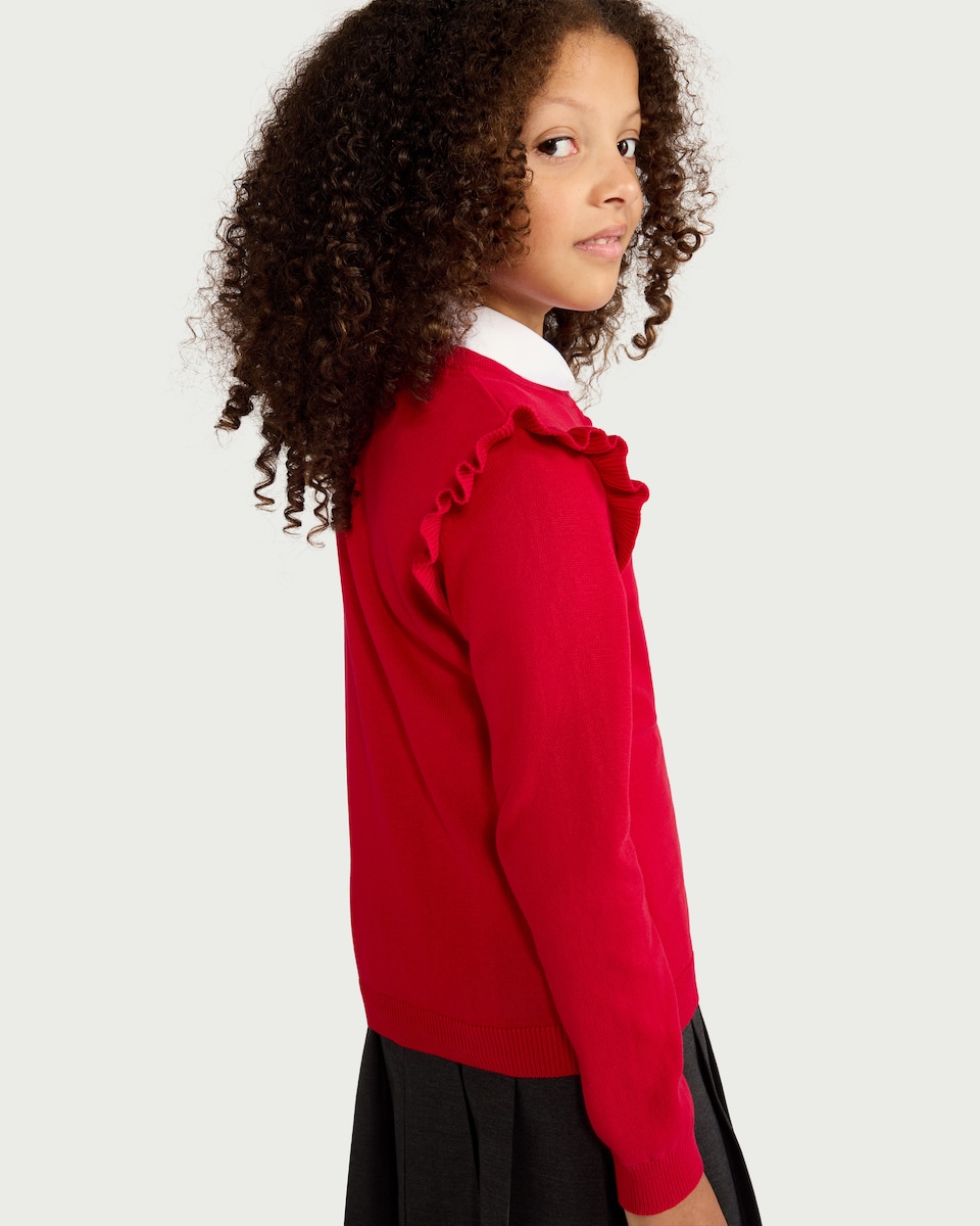 image 1 of F&F School Girls Pure Cotton Cardigan in Red