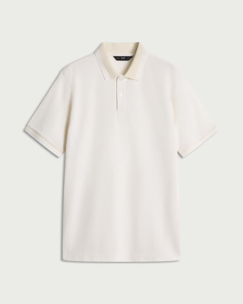 image 1 of F&F Pure Cotton Short Sleeved Polo Shirt in Ecru