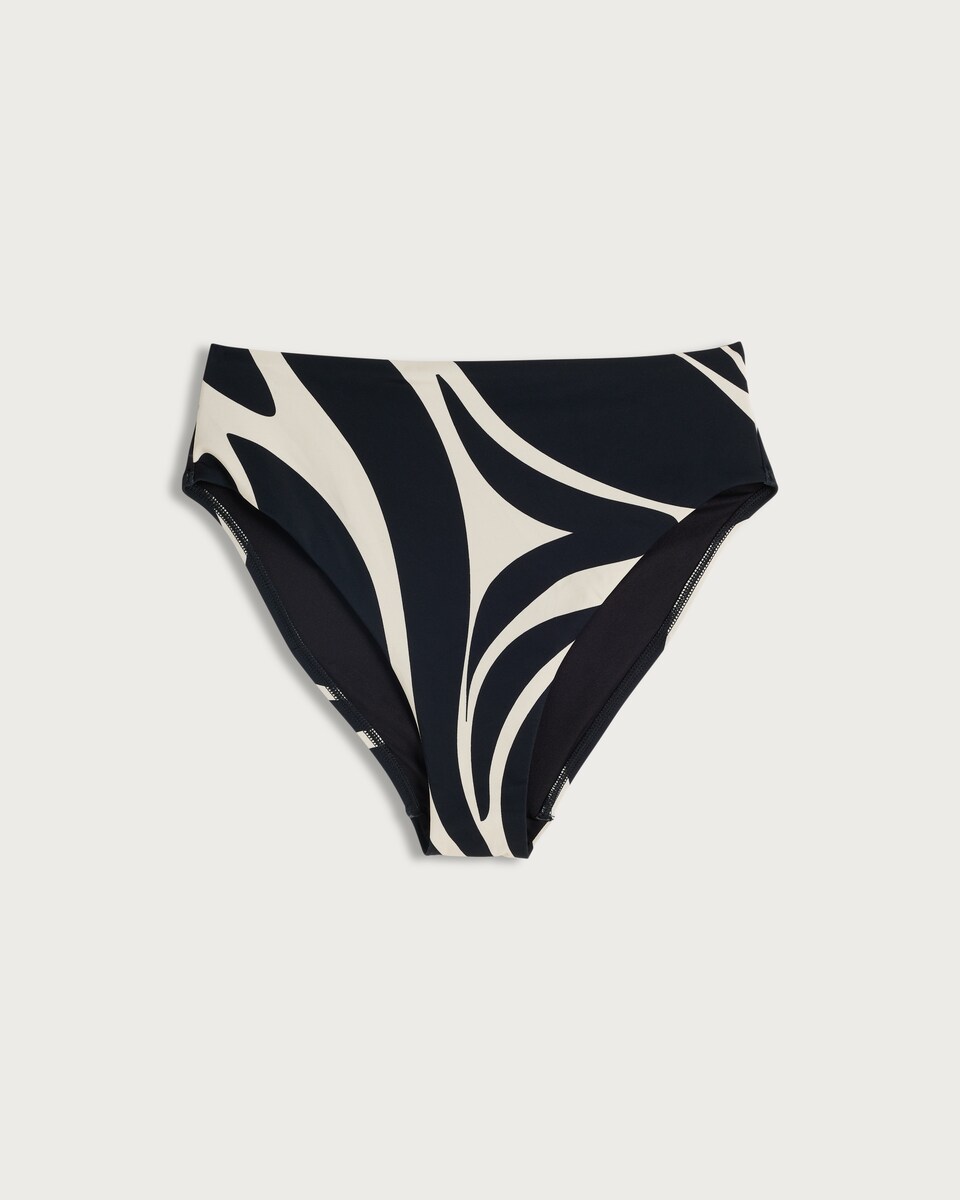 image 1 of F&F Abstract Print High Waisted Bikini Bottoms in Multi Black White