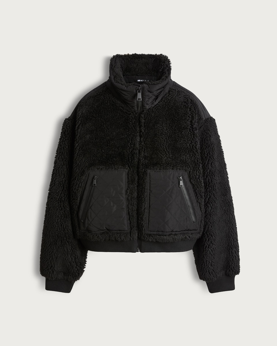 image 1 of F&F Quilted Pocket Teddy Cropped Jacket in Black