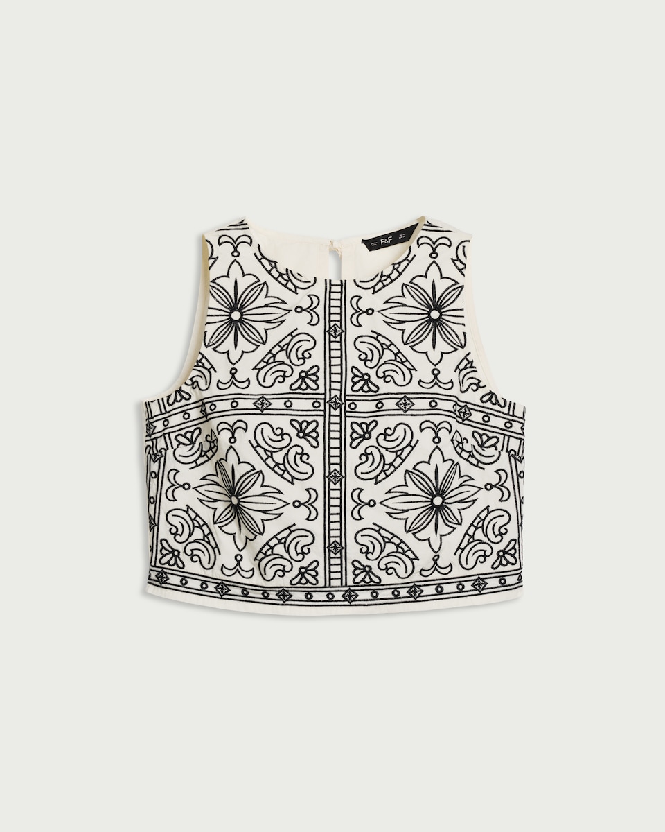 image 1 of The F&F Edit Pure Cotton Embroidered Blouse in Cream