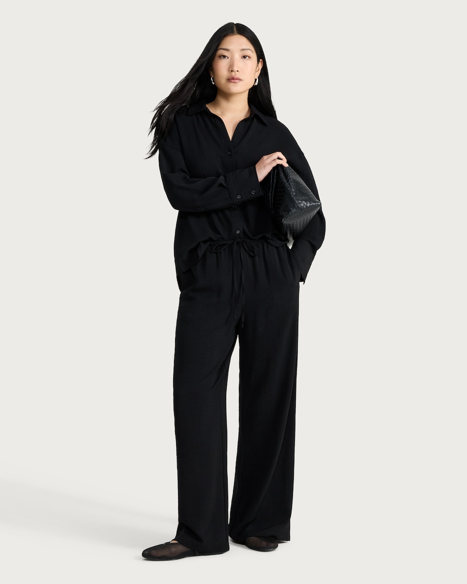 image 1 of F&F Button Up Collared Co-ord Shirt in Black