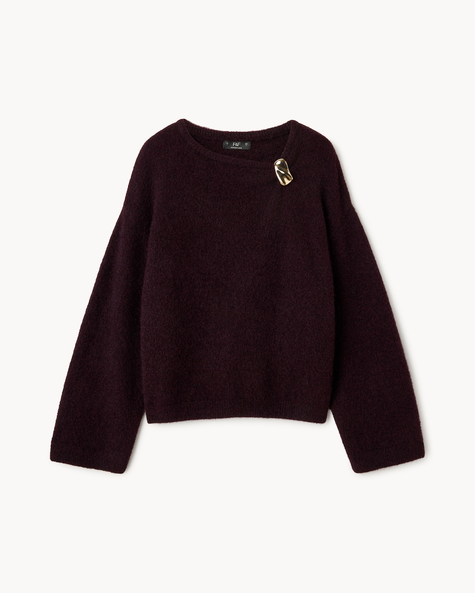 image 1 of F&F Brooch Knitted Jumper with Wool in Burgundy