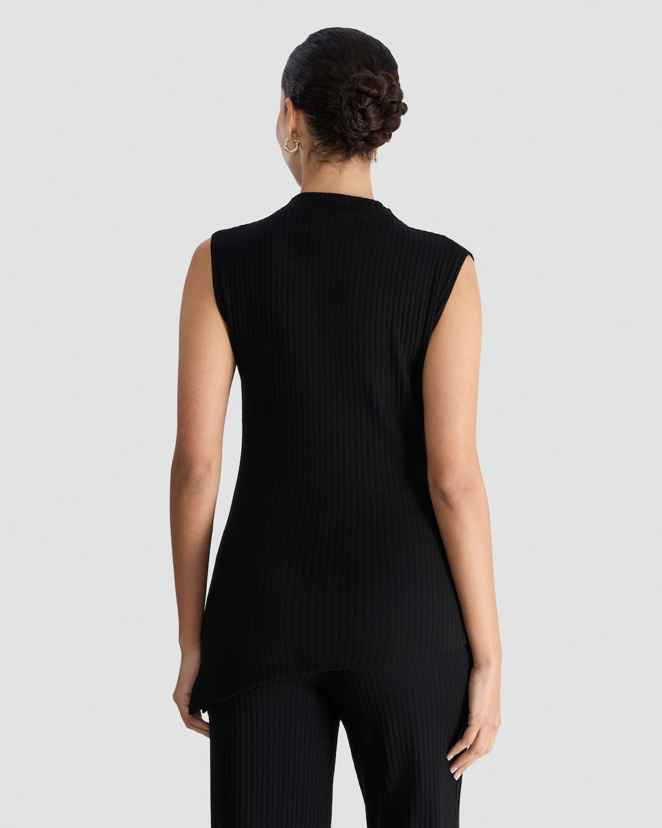 image 1 of F&F Ribbed Sleeveless Asymmetric Top in Black