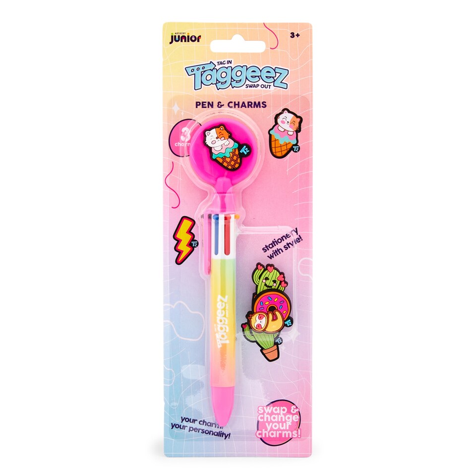 image 1 of Taggeez 6 Colour Pen & Charms Pink