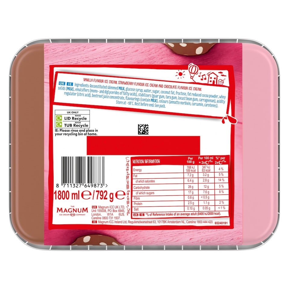 image 1 of Wall's soft scoop neapolitan Ice Cream Tub 1800ml