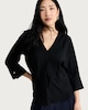 image 1 of F&F V Neck Button Cuff Blouse in Black
