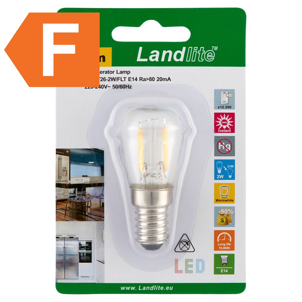 Landlite T26 200 lm 2 W E14 2700K Filament LED izzó  1. kép