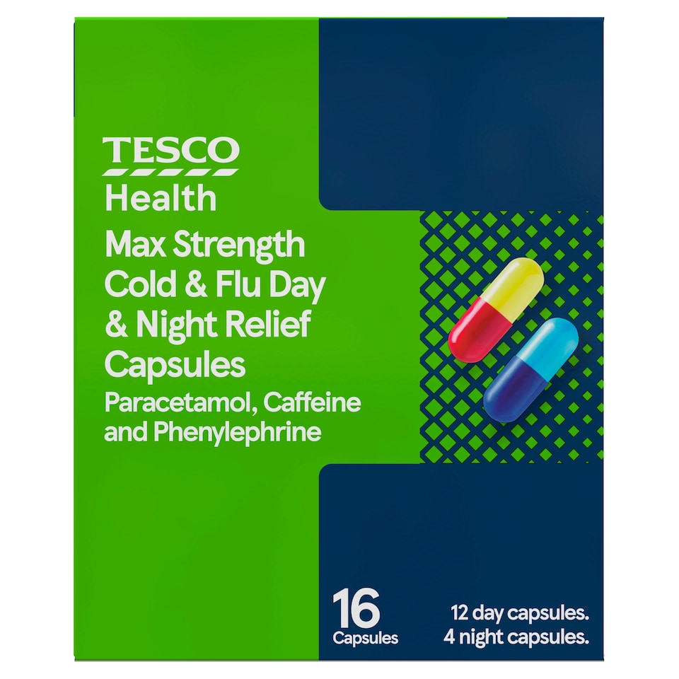 Tesco Health Max Strength Cold & Flu Day & Night Relief Capsules 16s