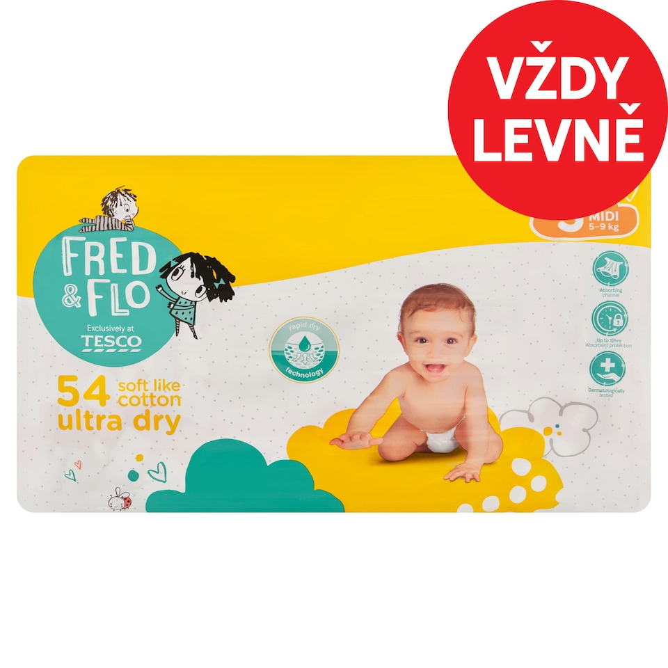 image 1 of Fred & Flo Diapers 3 Midi 5-9 kg 54 pcs