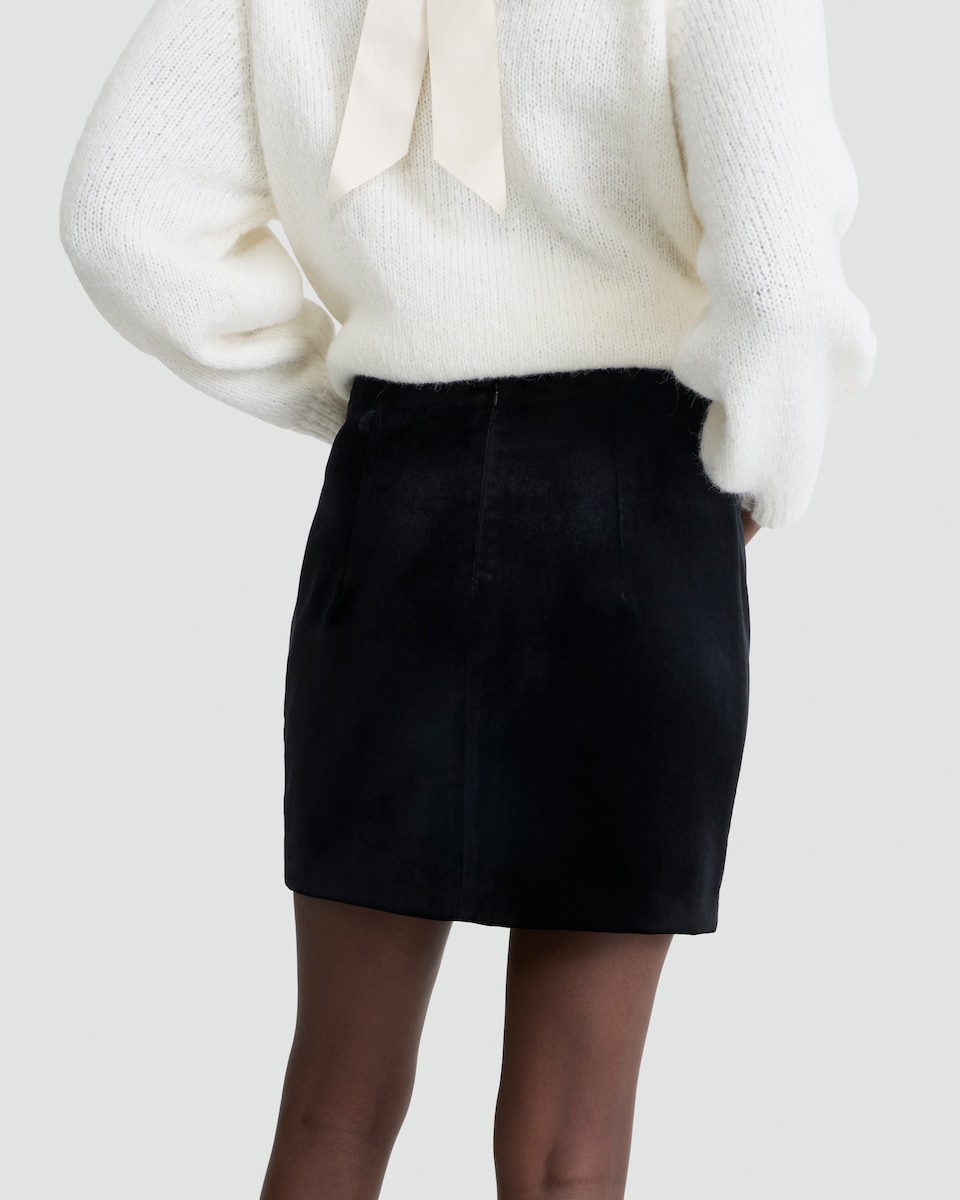 image 1 of F&F Velvet Button Front Mini Skirt in Black