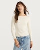 image 2 of F&F Ribbed Frill Detail Long Sleeved Top with Cotton in Cream