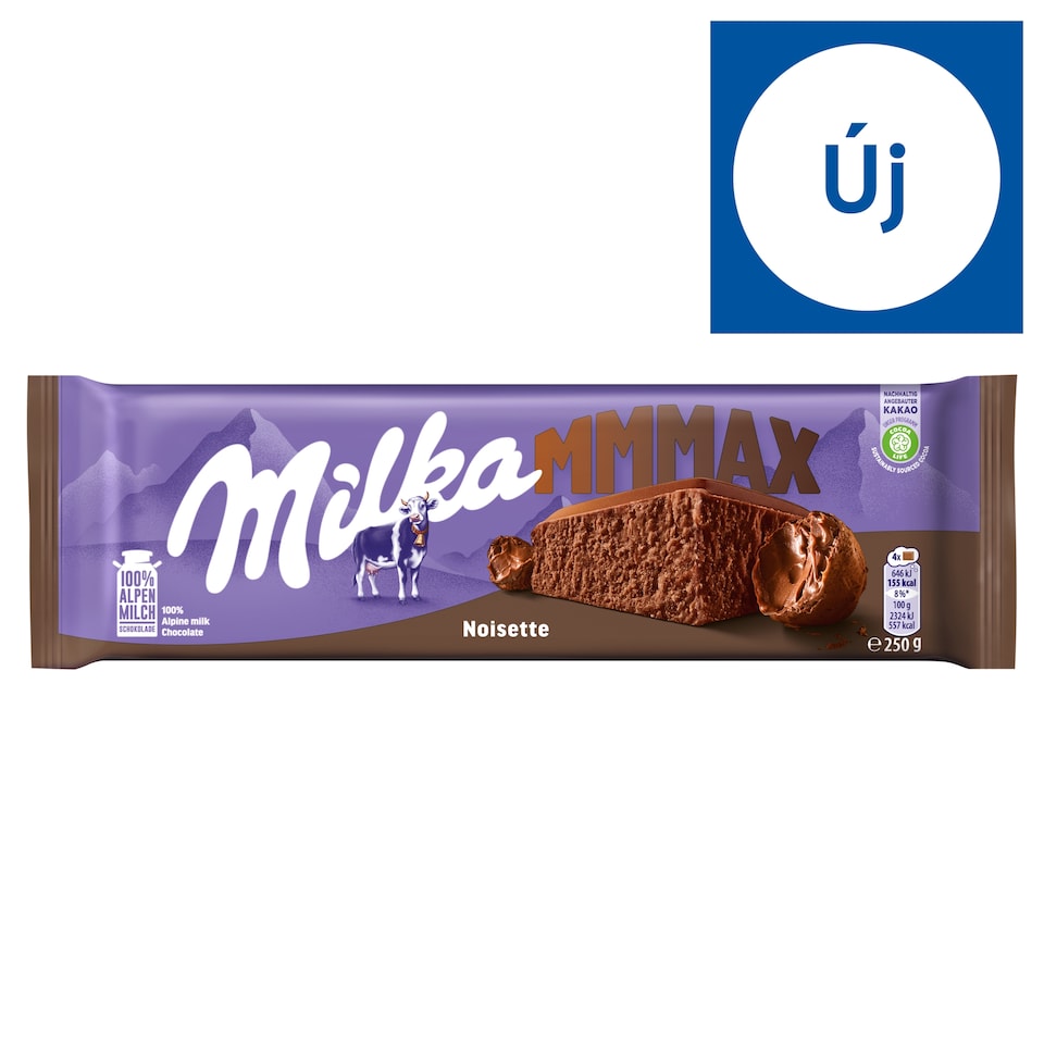 Milka Mmmax Noisette alpesi tej felhasználásával készült tejcsokoládé mogyorómasszával 250 g