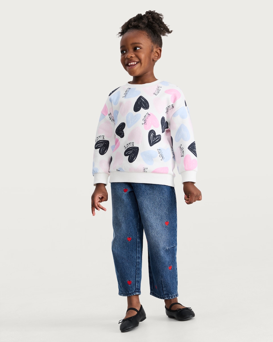 image 1 of F&F Girls 2-Pack Cotton Rich Heart Print Sweatshirts in Multi
