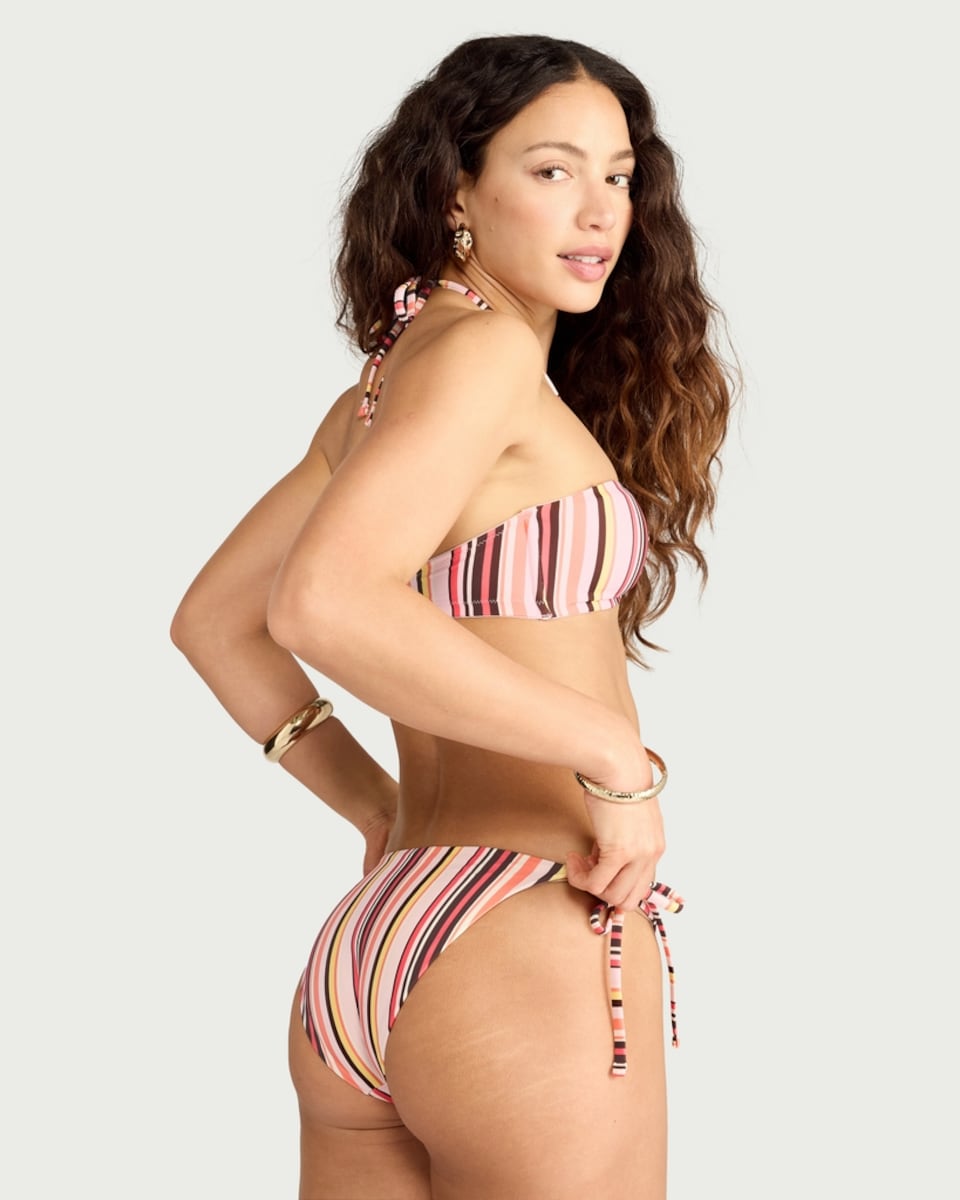 image 1 of F&F Striped Tie Side Bikini Bottoms in Multi Pink