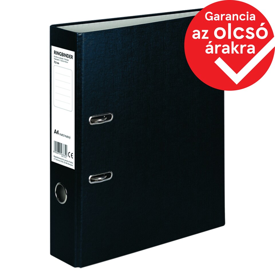 Fekete gyűrűs iratgyűjtő A4 matt 7,5 cm