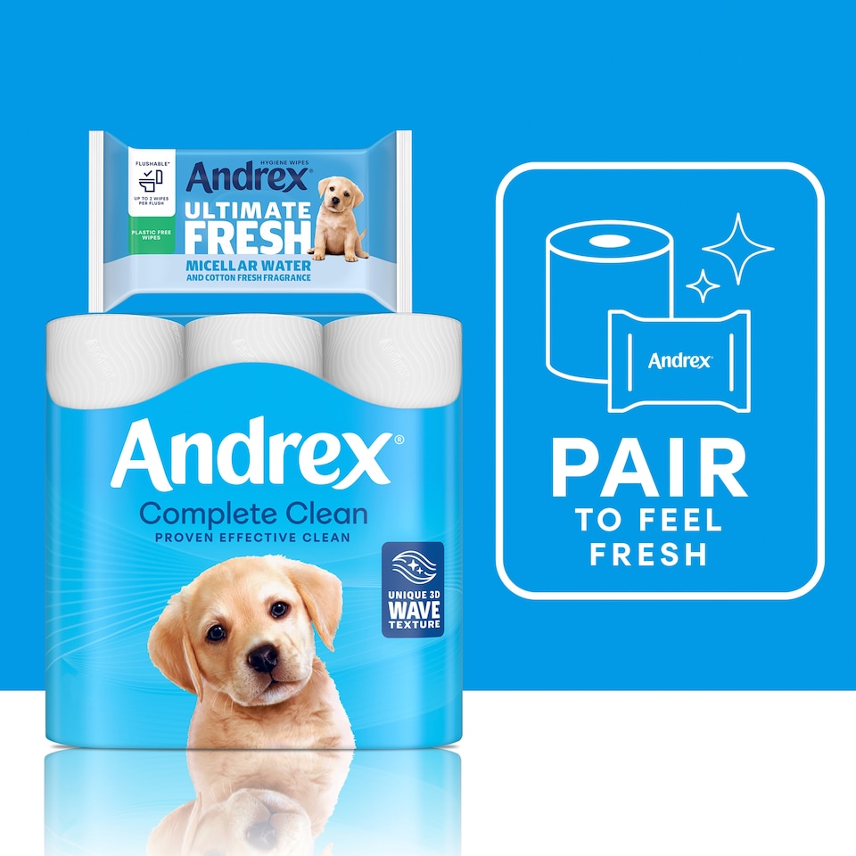 image 1 of Andrex Complete Clean Toilet Tissue Standard Rolls 9 Rolls