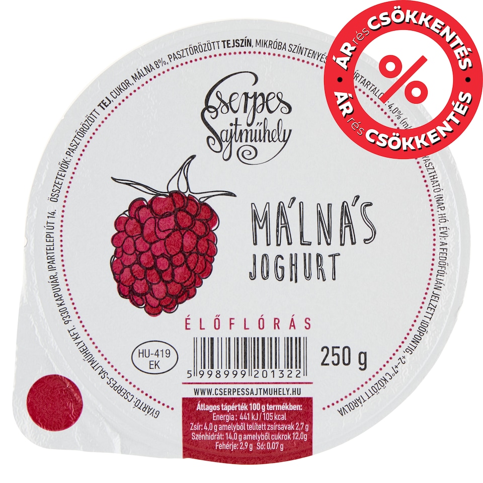 Cserpes Sajtműhely málnás élőflórás joghurt 250 g  1. kép
