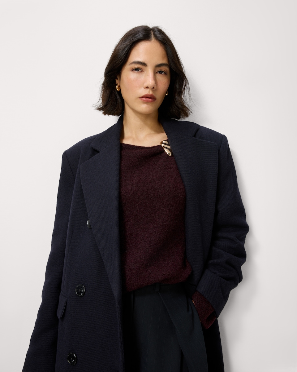 image 1 of F&F Brooch Knitted Jumper with Wool in Burgundy