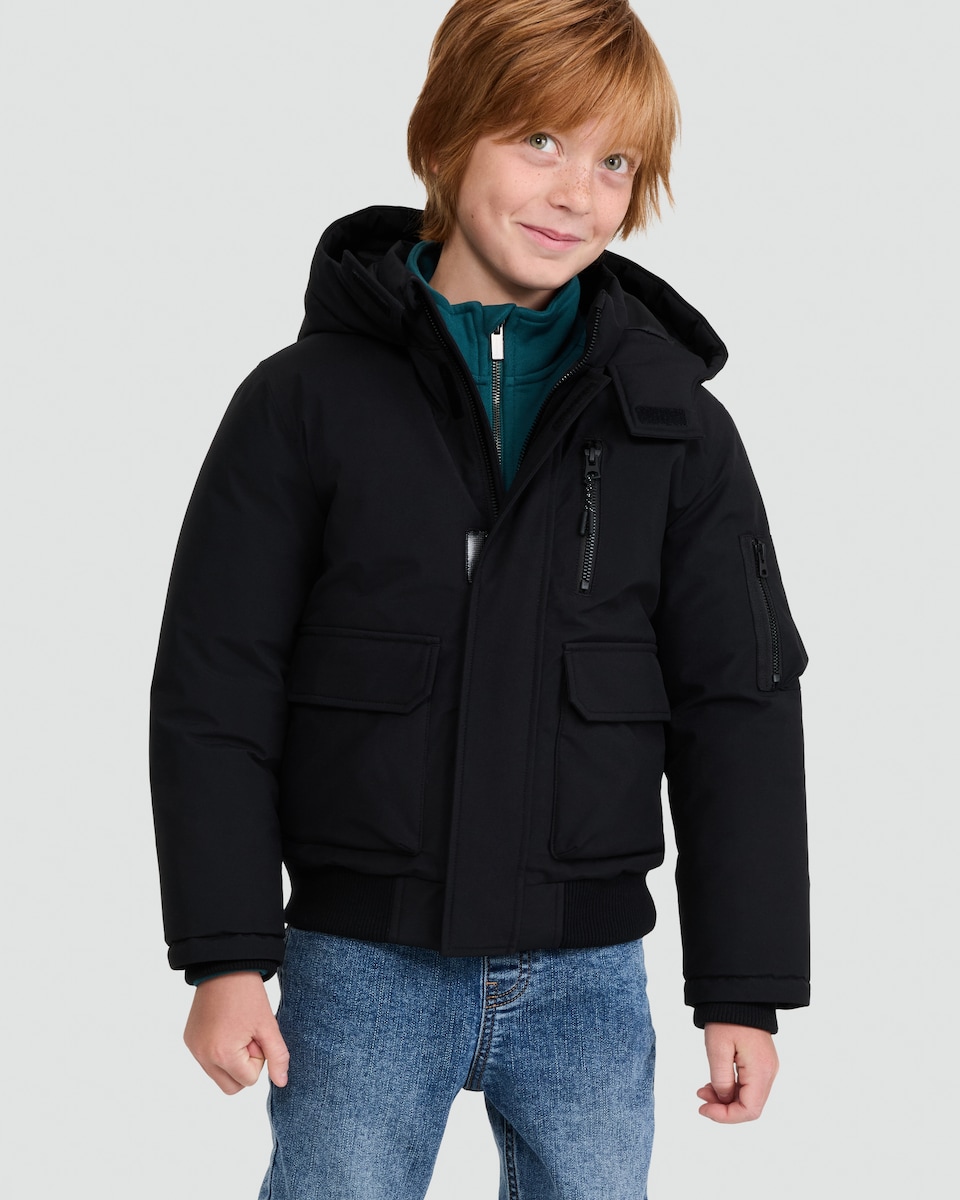 image 1 of F&F Boys Hooded Shower Resistant Jacket in Black