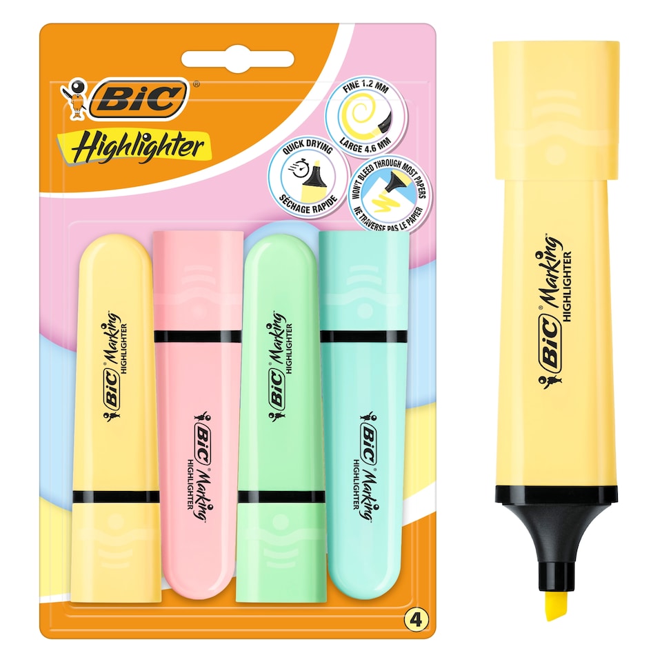 image 1 of Bic Pastel Highlighters 4 pack