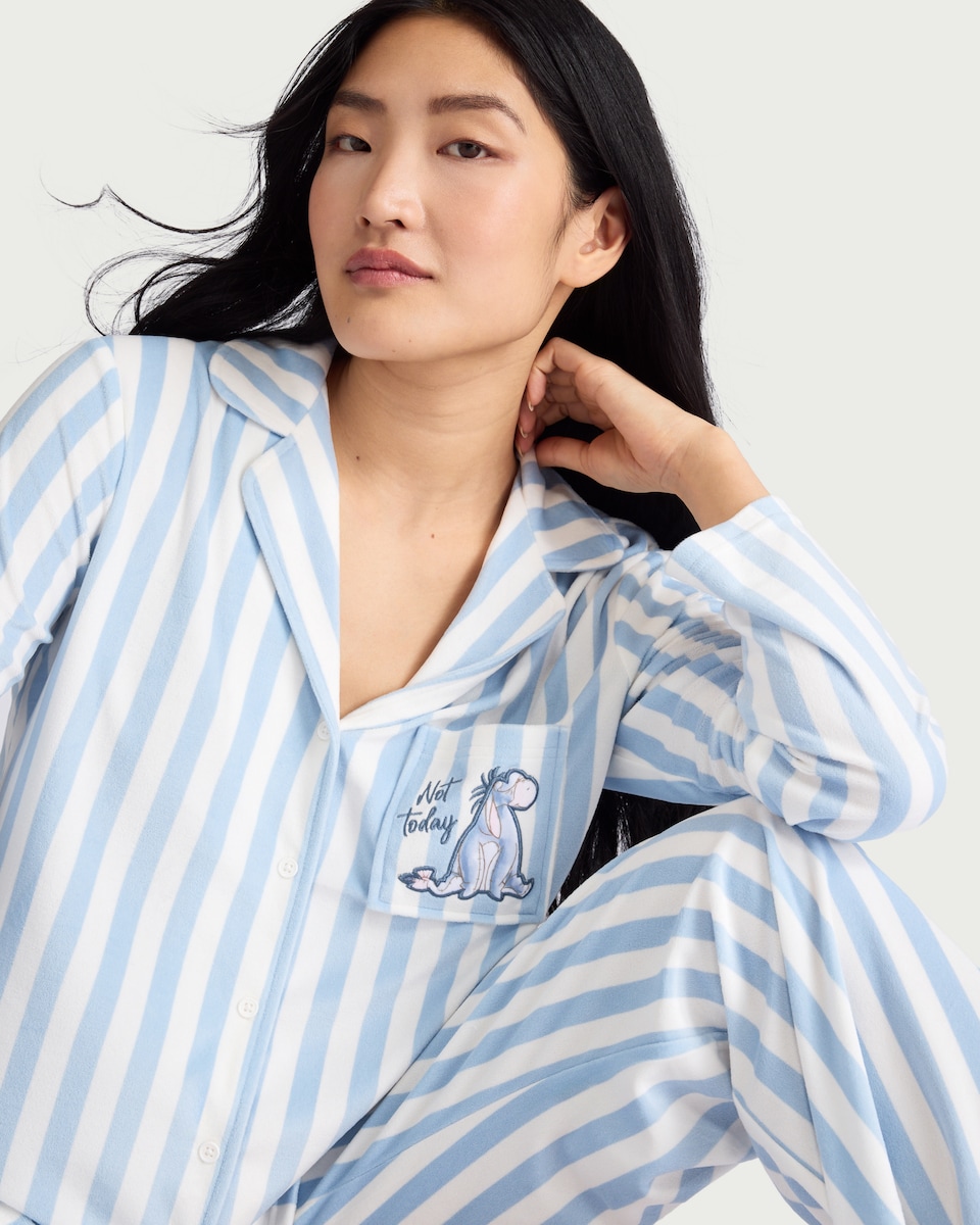 image 1 of Disney Eeyore Fleece Striped Pyjama Set in Blue