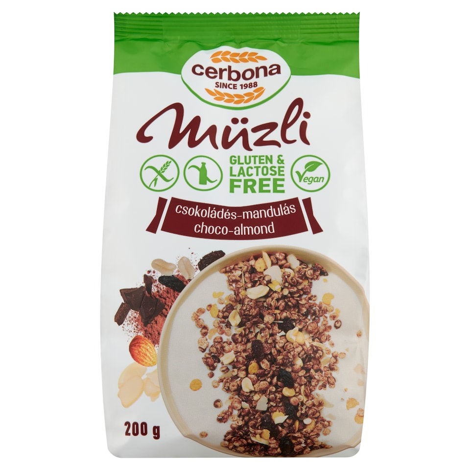 Cerbona gluténmentes, laktózmentes csokoládés-mandulás müzli 200 g