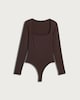 image 4 of F&F Polyamide Square Neck Long Sleeved Bodysuit in Chocolate