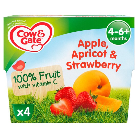 Cow & Gate Apple Apricot And Strawberry Fruit Pot 4X100g 4 Mth+