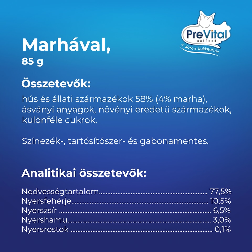 PreVital Mousse nedves macskaeledel, macskatáp felnőtt macskáknak marhával pástétom konzerv 85 g  1. kép