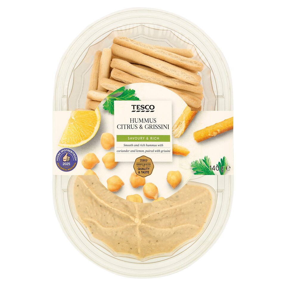 Tesco Cícerovo-sezamová nátierka s limetkovou šťavou s tyčinkami grissini 140 g