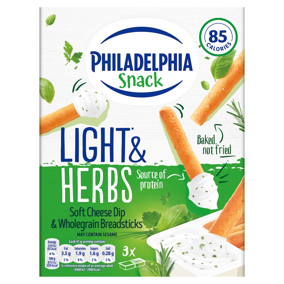 Philadelphia Snack Light And Herb Dip B/Sticks 3X41g
