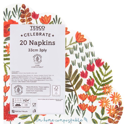 Tesco Floral Die Cut Napkin 3Ply 20 Pack Tesco Groceries