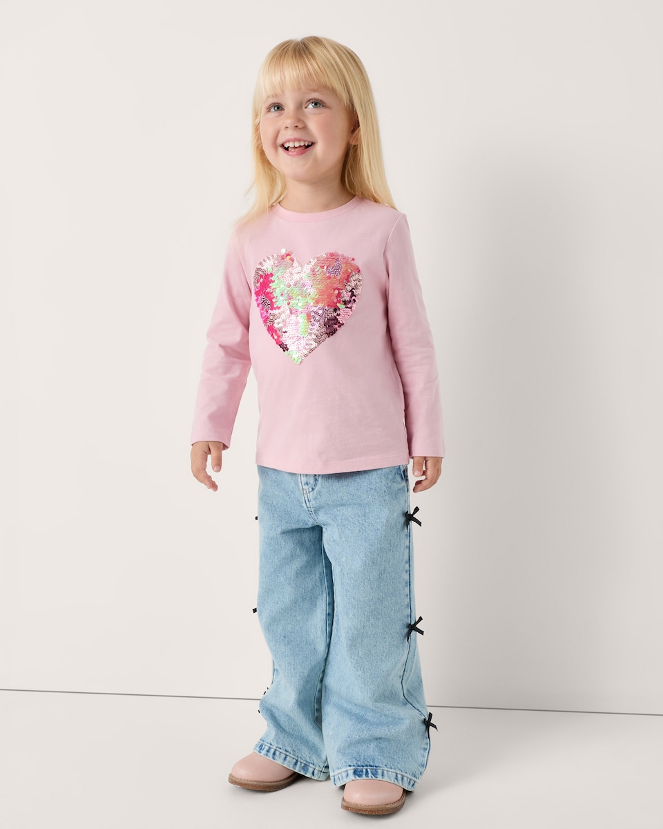 image 1 of F&F Girls Pure Cotton Sequin Heart Top in Pink