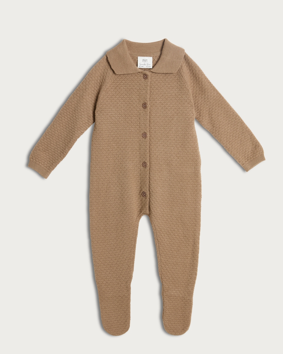 image 1 of F&F x Samantha Faiers Knitted Long Sleeved Sleepsuit in Stone