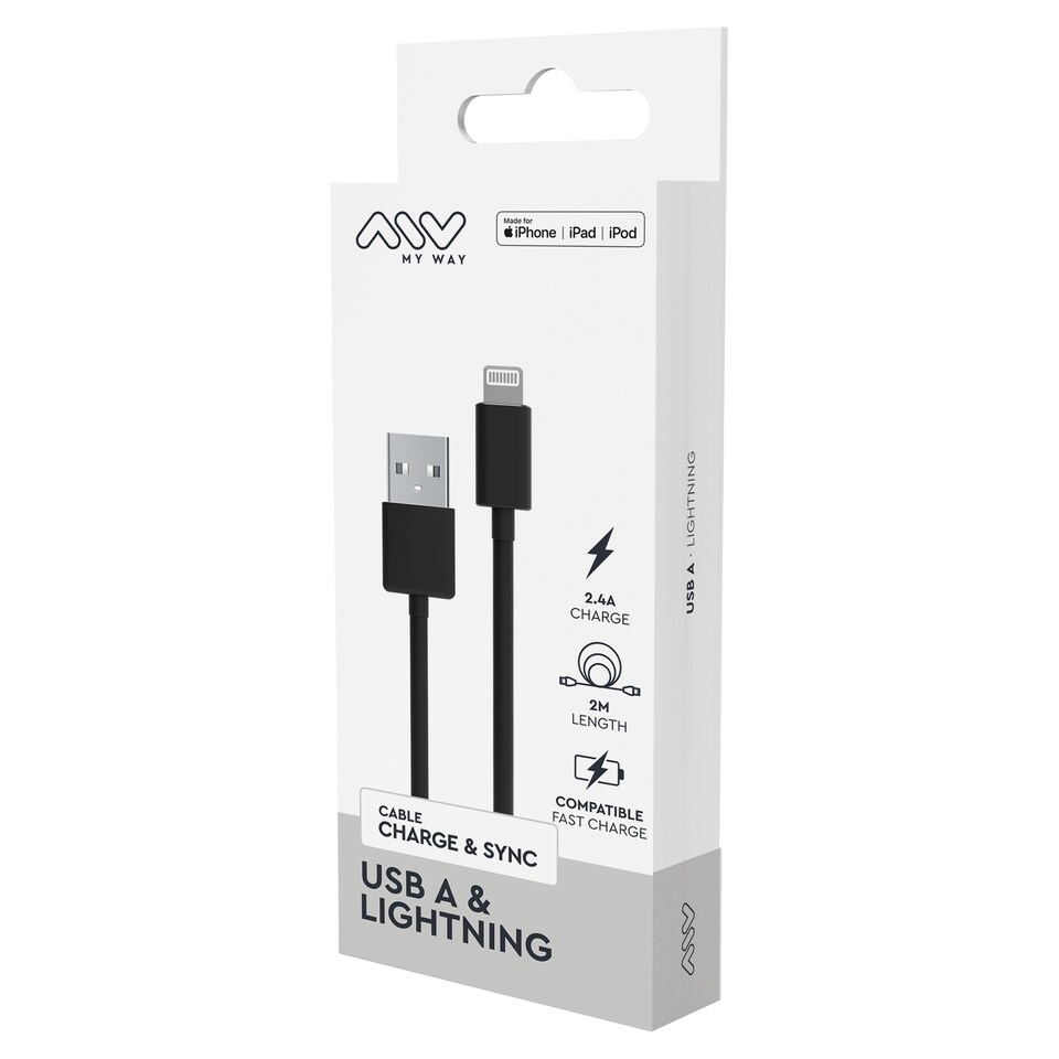 Myway Cable Usb To Lightning Mfi 2M Black
