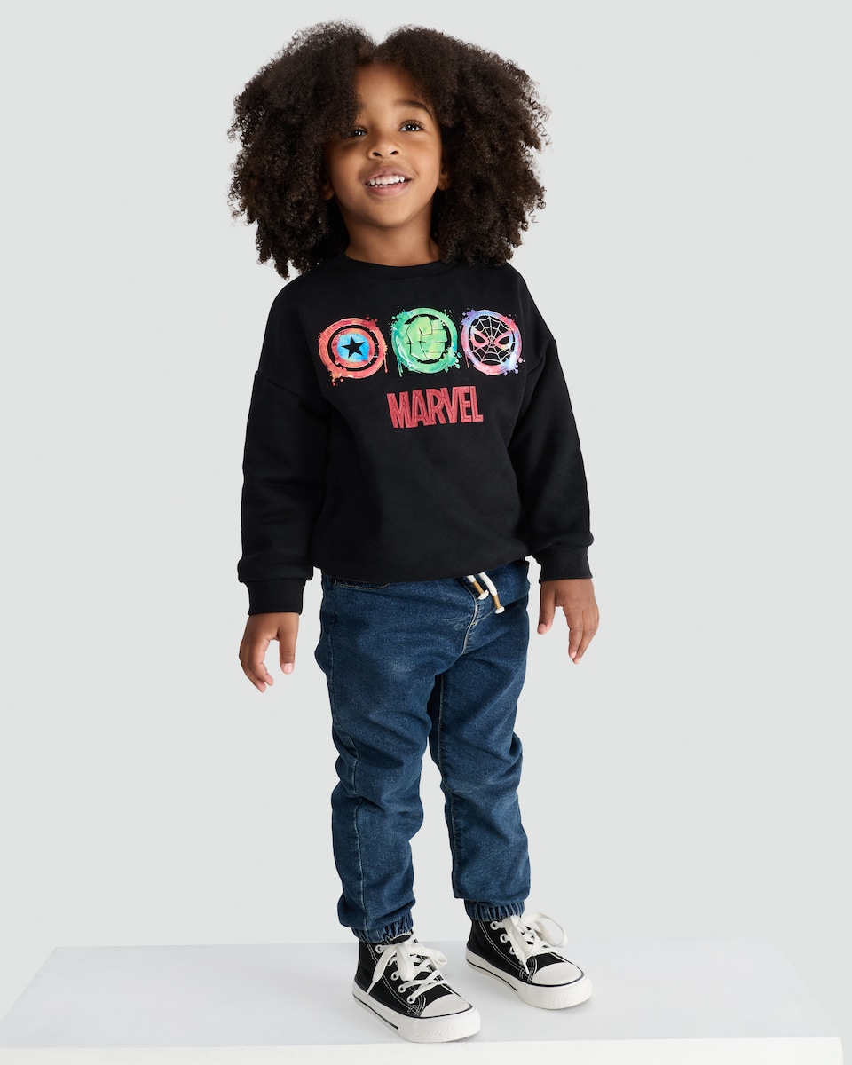 image 1 of Marvel Avengers Print Cotton Rich Sweatshirt in Black