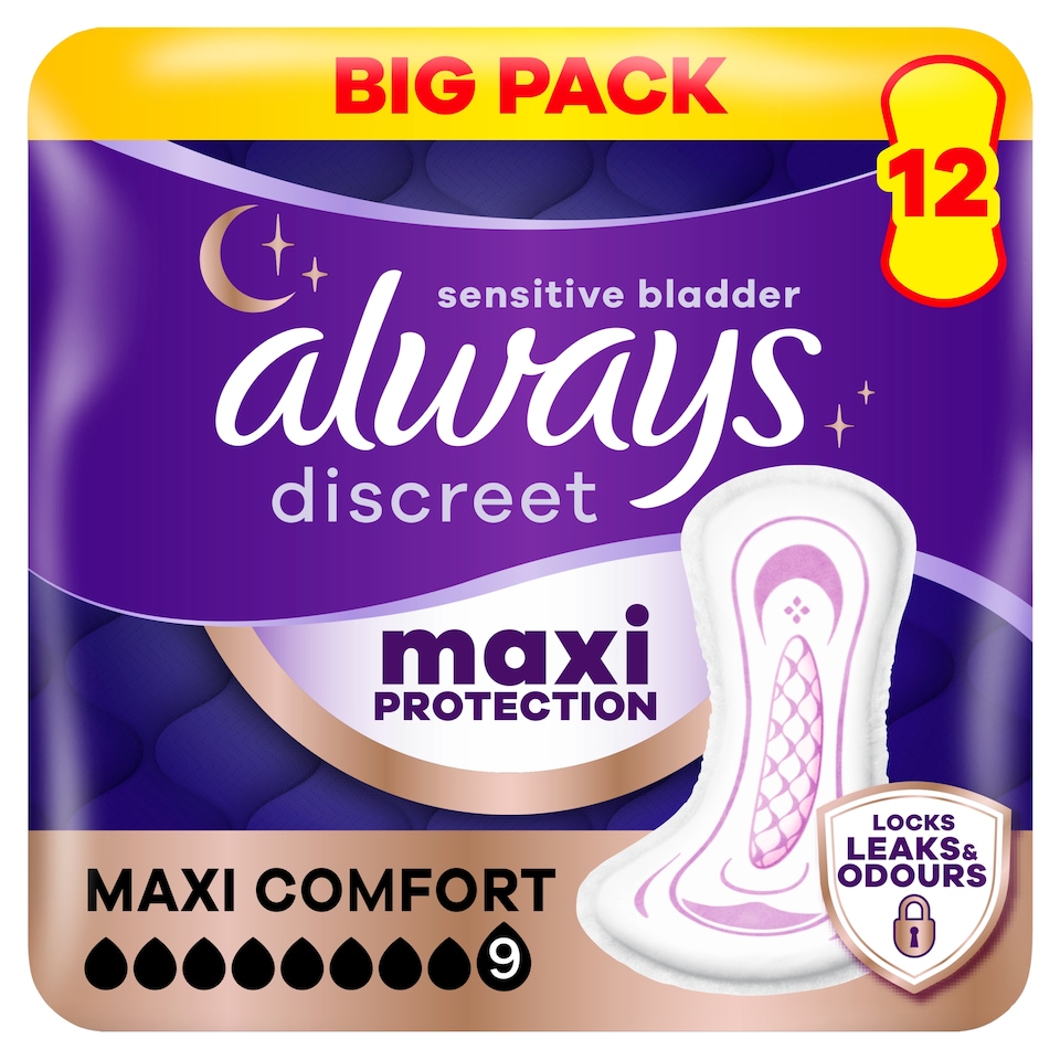 image 1 of Always Discreet Incontinence Maxi Protection Pads 12 Pack