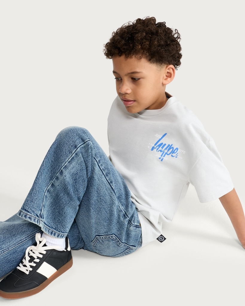 Hype Pure Cotton Slogan T-Shirt in Grey