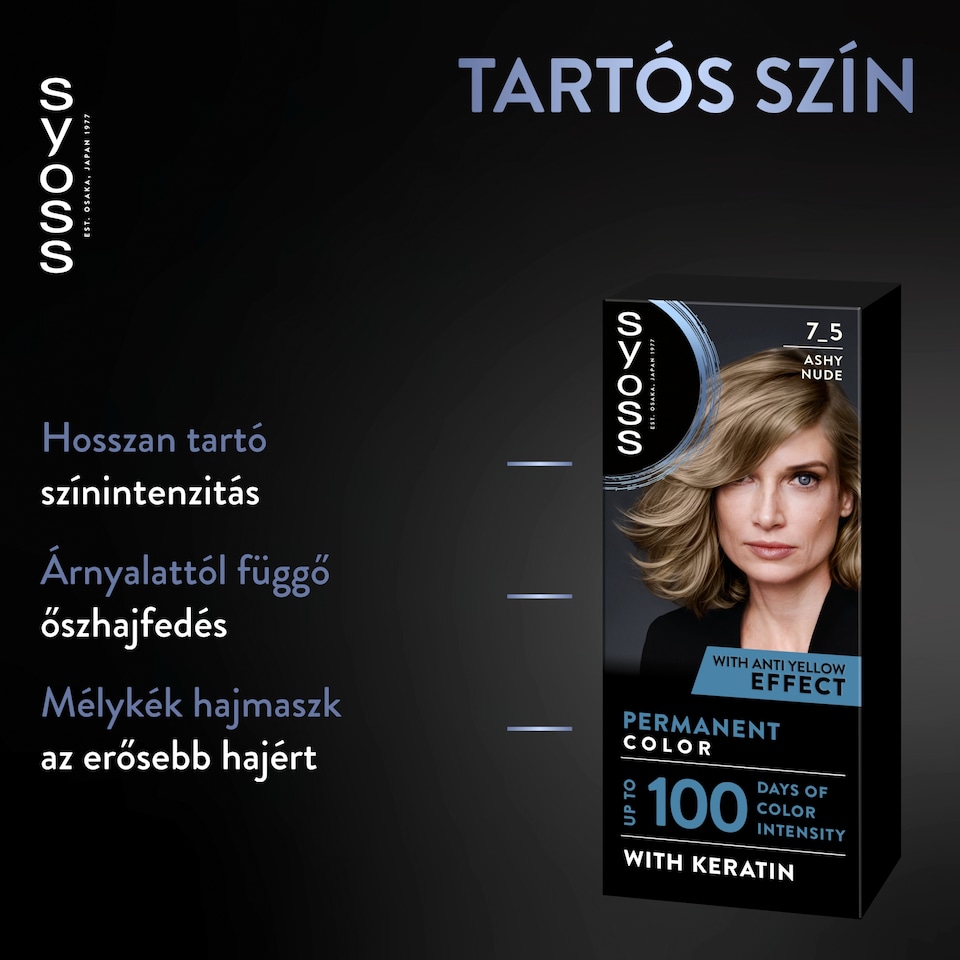 Syoss Color tartós hajfesték 7-5 természetes hamvasszőke  1. kép