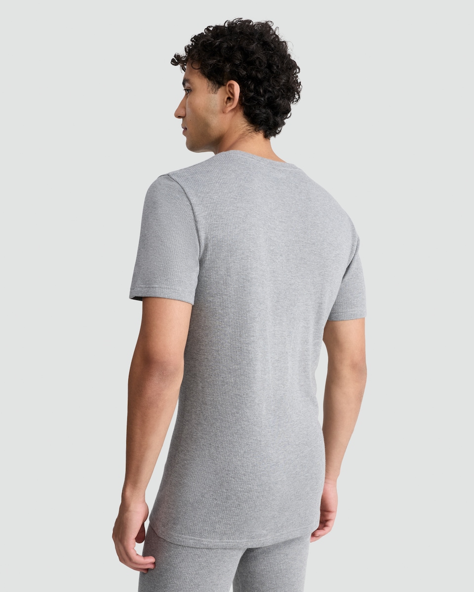 image 1 of F&F Cotton Blend Ribbed Thermal Short Sleeved T-Shirt in Grey