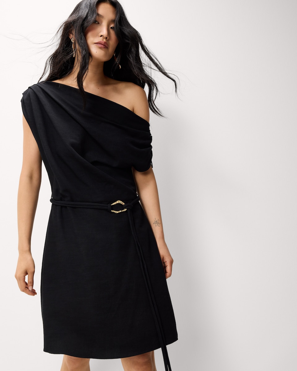 image 1 of F&F Ruched Belted Buckle Mini Dress in Black
