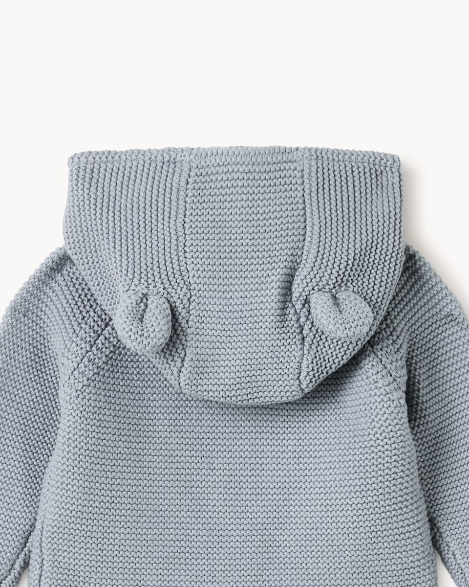 image 1 of F&F Baby Pure Cotton Knitted Hooded Cardigan in Blue