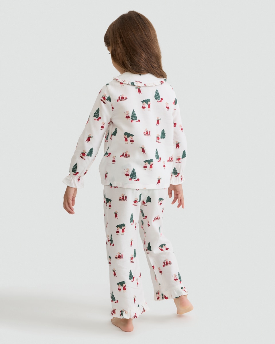 image 1 of F&F Girls Pure Cotton Christmas Print Shirt and Trousers Pyjamas in Multi
