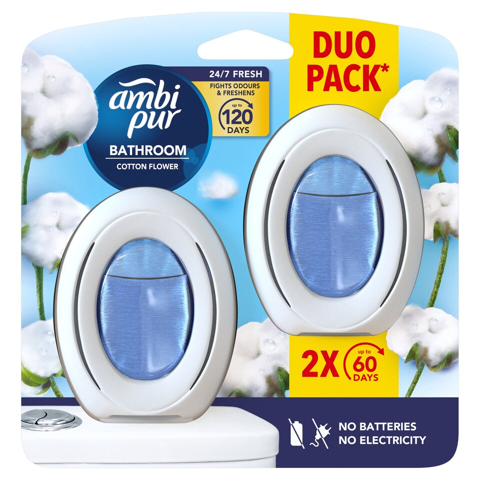 obrázok 1 z Ambi Pur Bathroom Cotton Fresh,Nepretržitý Osviežovač Vzduchu,Odstránenie A Prevencia Zápachu,2Kusov