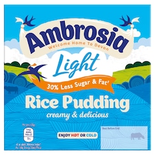 Ambrosia Light Less Sugar & Fat Rice Pudding 4X125g